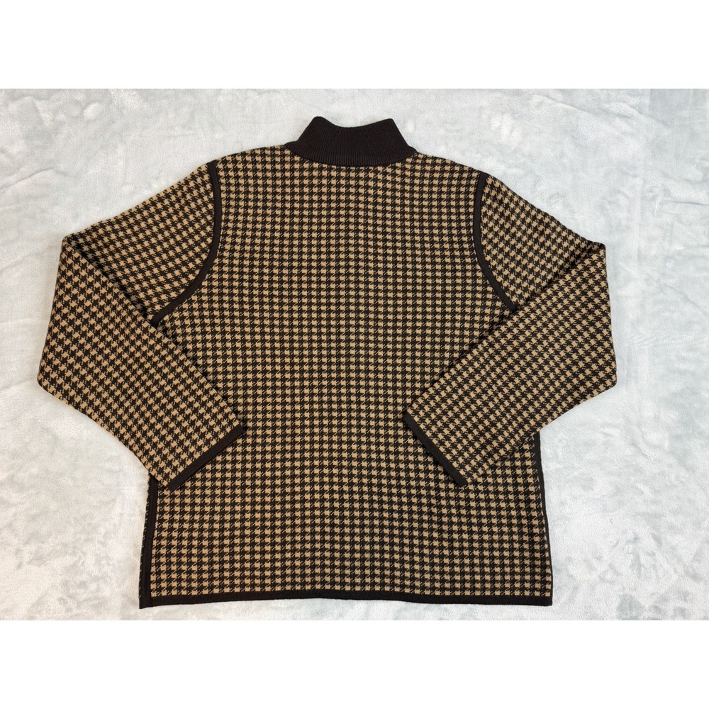 Pendleton Cardigan Womens XL Petite Brown Merino Wool Houndstooth Sweater - Picture 2 of 12